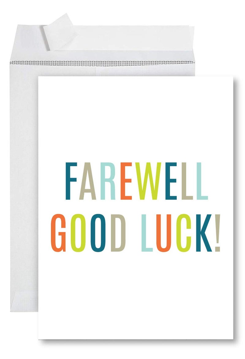 Andaz Press Funny Jumbo Farewell Card With Envelope 8.5 x 11 inch, Big Office Card, Colorful Farewell Good Luck! 1-Pack, Includes Envelope - Image 1